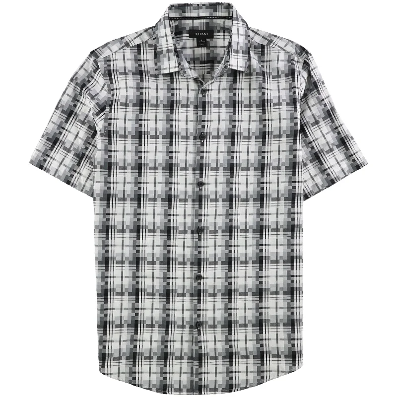 Men's Two - Tone Contrast Panel Casual Shirts in White and Navy for a Stylish and Eye - Catching DesignAlfani Mens Geo-Plaid Button Up Shirt, Black, Small Men's Two - Tone Contrast Panel Casual Shirts in White and Navy for a Stylish and Eye - Catching DesignAlfani Mens Geo-Plaid Button Up Shirt, Black, Small