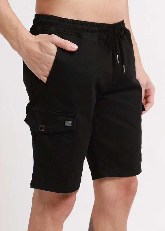 Men's ripped denim shorts for a trendy streetwear aestheticAsher Black Cotton Cargo Shorts Men's ripped denim shorts for a trendy streetwear aestheticAsher Black Cotton Cargo Shorts