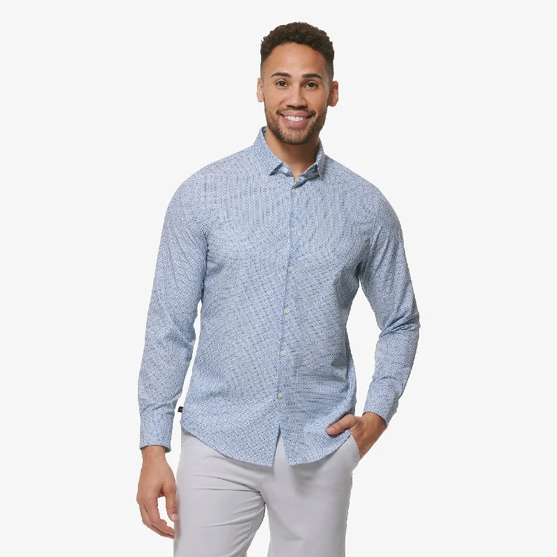 Men's Stretch - Fabric Casual Shirts in Navy Blue for a Comfortable and Flexible FitAshley Blue Floral Geo Men's Stretch - Fabric Casual Shirts in Navy Blue for a Comfortable and Flexible FitAshley Blue Floral Geo