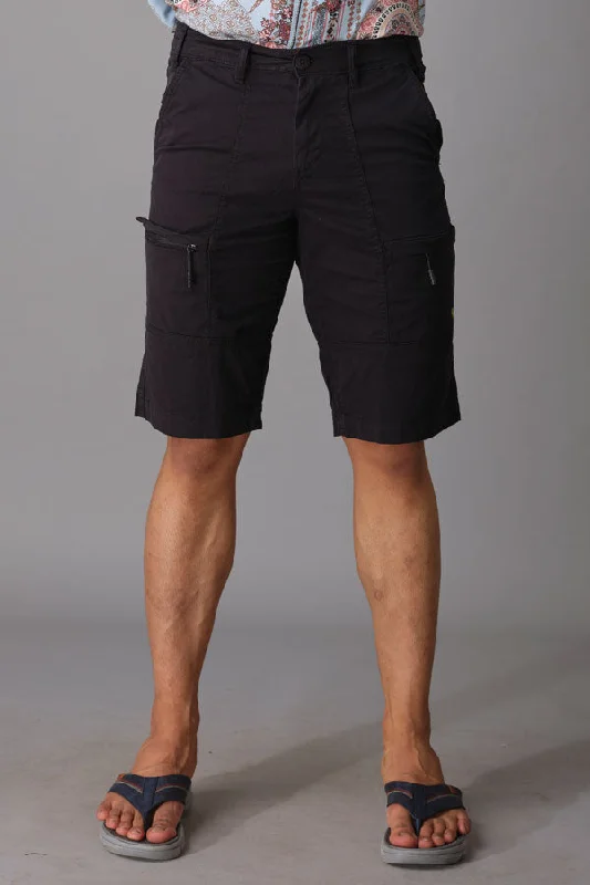 Men's side - stripe track shorts for a sporty running lookBlack Cotton Cargo Short