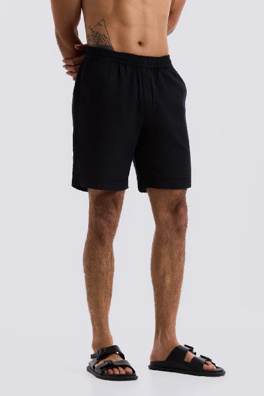 Men's plaid pattern wool blend shorts for a preppy fall styleBlack Relax Shorts
