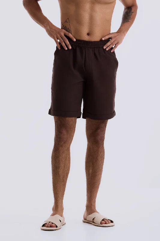 Men's plaid pattern wool blend shorts for a preppy fall styleBrown Relax Shorts