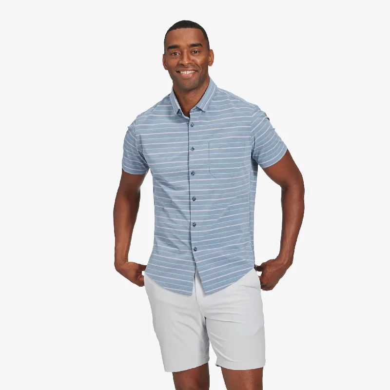 Plus Size Men's Striped Chambray Casual Shirts with a Spread Collar for a Preppy AppearanceChambray Horizontal Stripe Plus Size Men's Striped Chambray Casual Shirts with a Spread Collar for a Preppy AppearanceChambray Horizontal Stripe