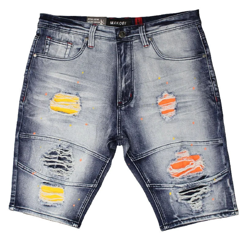 Men's neon - colored athletic shorts for high - visibility workoutsM748 Makobi Hermosa Shredded Shorts - Dark Wash Men's neon - colored athletic shorts for high - visibility workoutsM748 Makobi Hermosa Shredded Shorts - Dark Wash