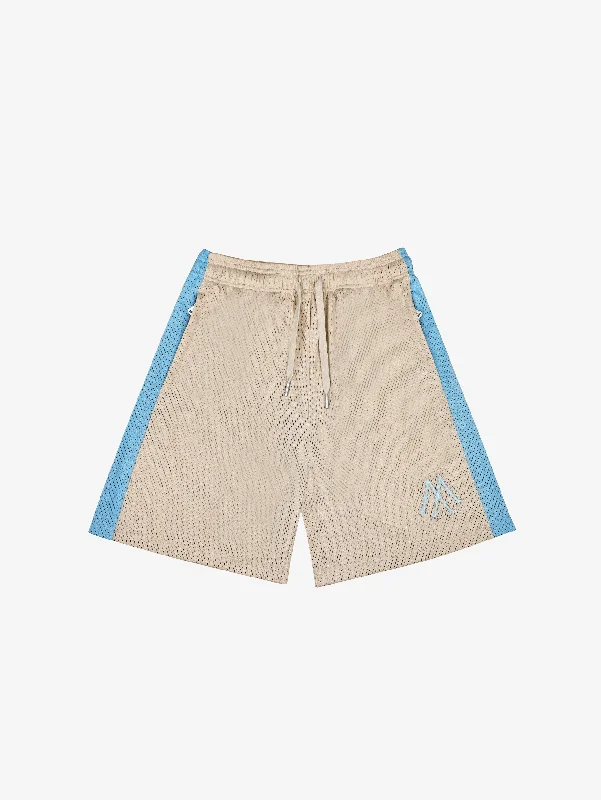Men's plaid pattern wool blend shorts for a preppy fall styleCREAM MESH SHORTS STRIPE "LIGHT BLUE" Men's plaid pattern wool blend shorts for a preppy fall styleCREAM MESH SHORTS STRIPE "LIGHT BLUE"