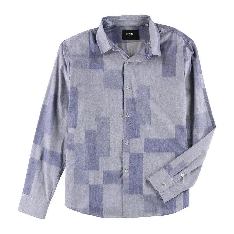 Men's Linen Blend Casual Shirts with Roll - Up Sleeves for a Summer Beach LookCwst Mens Colorblocking Button Up Shirt
