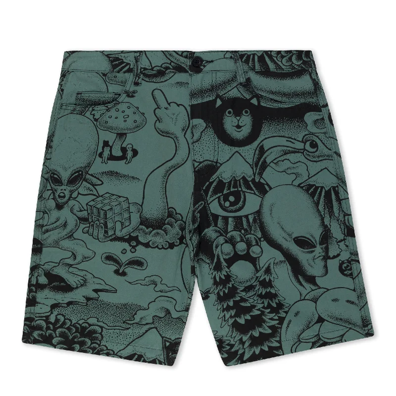 Men's floral print silk blend shorts for a unique night - out lookDark Twisted Fantasy Twill Shorts (Olive/Black)