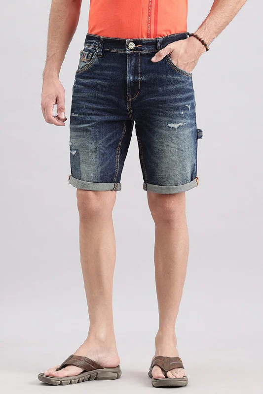 Men's adjustable - length convertible shorts for versatile useDk Blue Carpenter Denim Short