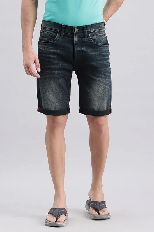 Men's distressed cotton shorts for a bohemian - inspired styleDk Blue Denim Short