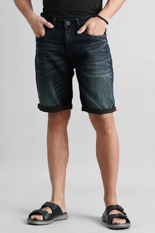 Men's adjustable - length convertible shorts for versatile useDk Blue Denim Short