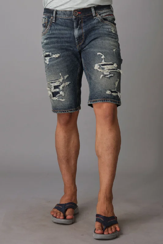 Men's high - waisted swim shorts with UPF protection for beach vacationsDk Blue Denim Short Men's high - waisted swim shorts with UPF protection for beach vacationsDk Blue Denim Short