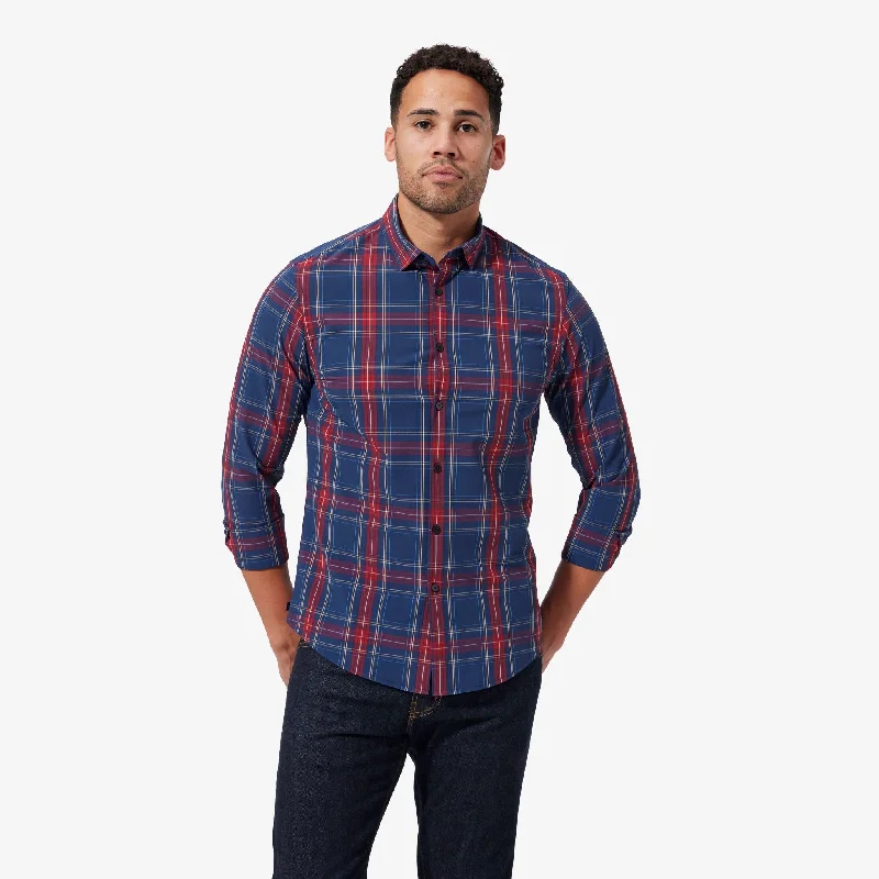 Plus Size Men's Striped Chambray Casual Shirts with a Spread Collar for a Preppy AppearanceDress Blues Tartan Plus Size Men's Striped Chambray Casual Shirts with a Spread Collar for a Preppy AppearanceDress Blues Tartan