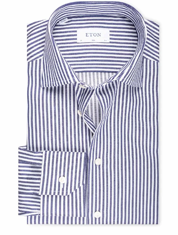 Men's Stretch - Fabric Casual Shirts in Navy Blue for a Comfortable and Flexible FitBengal Striped Twill Slim Fit Shirt Navy Men's Stretch - Fabric Casual Shirts in Navy Blue for a Comfortable and Flexible FitBengal Striped Twill Slim Fit Shirt Navy