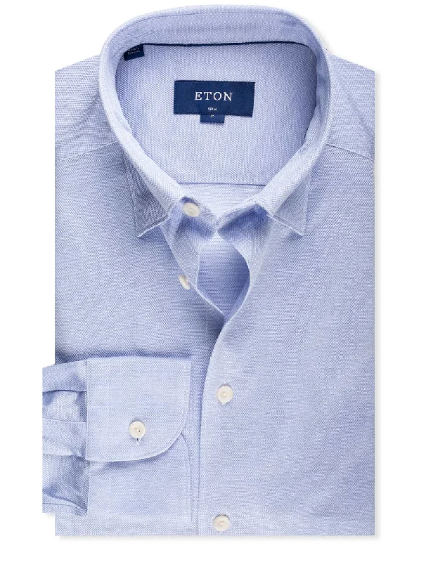 Plus Size Men's Plaid Flannel Casual Shirts in Earth Tones for a Cozy Fall OutfitSlim Fit Button Under Jersey Shirt Blue