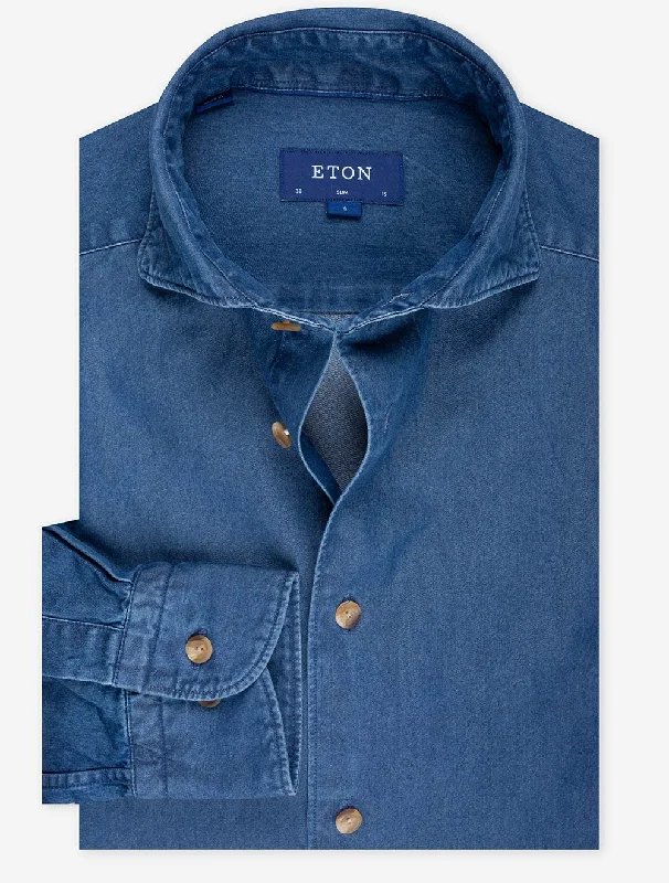 Men's Distressed Denim Casual Shirts with Frayed Edges for a Trendy and Rugged LookSlim Denim Casual Shirt Blue Men's Distressed Denim Casual Shirts with Frayed Edges for a Trendy and Rugged LookSlim Denim Casual Shirt Blue
