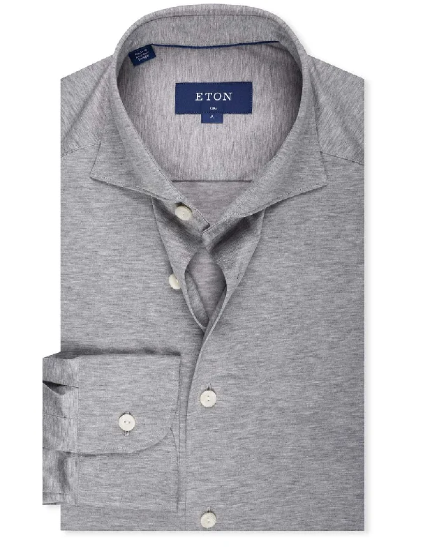 Plus Size Men's Striped Chambray Casual Shirts with a Spread Collar for a Preppy AppearanceSlim Fit Jersey Shirt Grey Plus Size Men's Striped Chambray Casual Shirts with a Spread Collar for a Preppy AppearanceSlim Fit Jersey Shirt Grey
