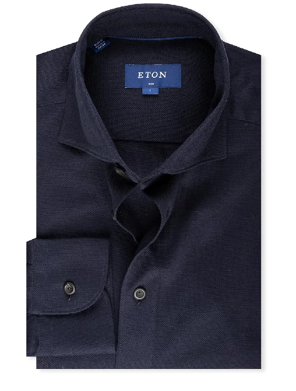 Men's Wrinkle - Resistant Polyester Blend Casual Shirts for Easy Travel and MaintenanceSlim Fit Pique Shirt Dark Navy Men's Wrinkle - Resistant Polyester Blend Casual Shirts for Easy Travel and MaintenanceSlim Fit Pique Shirt Dark Navy