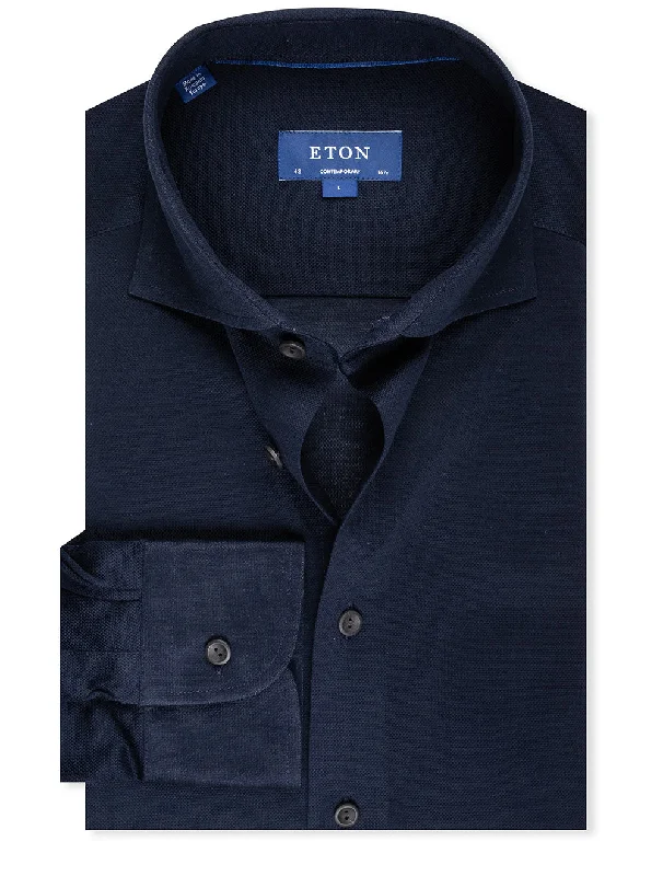 Men's Button - Down Oxford Casual Shirts in Crisp White for a Classic and Versatile StyleContemporary Pique Jersey Shirt Navy Men's Button - Down Oxford Casual Shirts in Crisp White for a Classic and Versatile StyleContemporary Pique Jersey Shirt Navy