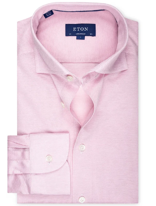 Men's Two - Tone Contrast Panel Casual Shirts in White and Navy for a Stylish and Eye - Catching DesignContemporary Pique Jersey Shirt Pink Men's Two - Tone Contrast Panel Casual Shirts in White and Navy for a Stylish and Eye - Catching DesignContemporary Pique Jersey Shirt Pink