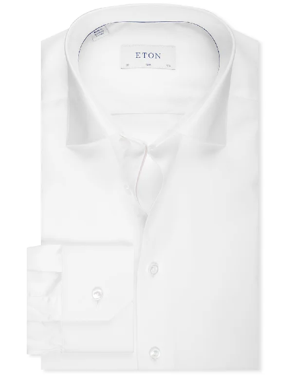 Men's Sustainable Recycled Material Casual Shirts for Eco - Conscious ConsumersSlim Fit Fine Piqué Shirt White