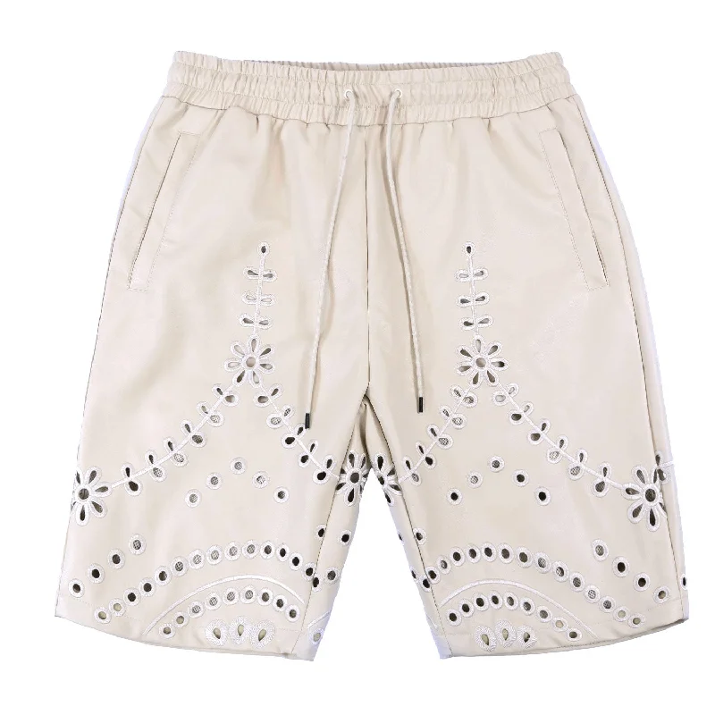 Men's elastic waistband lounge shorts for lazy weekends at homeF601 Cashay Vegan Leather Shorts - Oat Men's elastic waistband lounge shorts for lazy weekends at homeF601 Cashay Vegan Leather Shorts - Oat