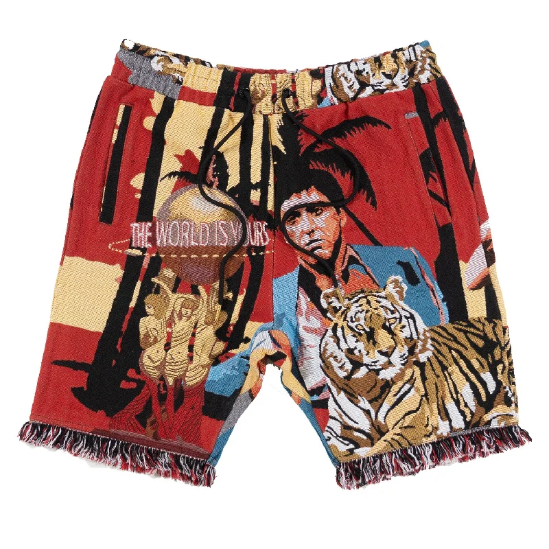 Men's flat - front chino shorts for semi - formal summer eventsF628 "World is Yours" Tapestry Shorts - Black Men's flat - front chino shorts for semi - formal summer eventsF628 "World is Yours" Tapestry Shorts - Black