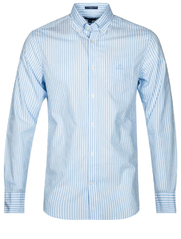 Men's Wrinkle - Resistant Polyester Blend Casual Shirts for Easy Travel and MaintenanceRegular Fit Stripe Broadcloth Shirt Capri Blue Men's Wrinkle - Resistant Polyester Blend Casual Shirts for Easy Travel and MaintenanceRegular Fit Stripe Broadcloth Shirt Capri Blue