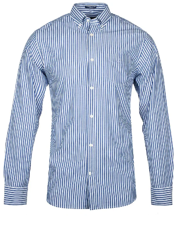 Men's Two - Tone Contrast Panel Casual Shirts in White and Navy for a Stylish and Eye - Catching DesignRegular Fit Stripe Broadcloth Shirt College Blue Men's Two - Tone Contrast Panel Casual Shirts in White and Navy for a Stylish and Eye - Catching DesignRegular Fit Stripe Broadcloth Shirt College Blue