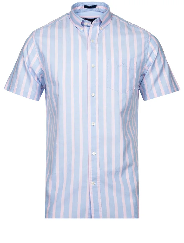Men's Short - Sleeve Linen Casual Shirts in Light Khaki for a Breathable Summer OptionRegular Fit Stripe Pastel Short Sleeve Oxford Shirt Capri Blue Men's Short - Sleeve Linen Casual Shirts in Light Khaki for a Breathable Summer OptionRegular Fit Stripe Pastel Short Sleeve Oxford Shirt Capri Blue