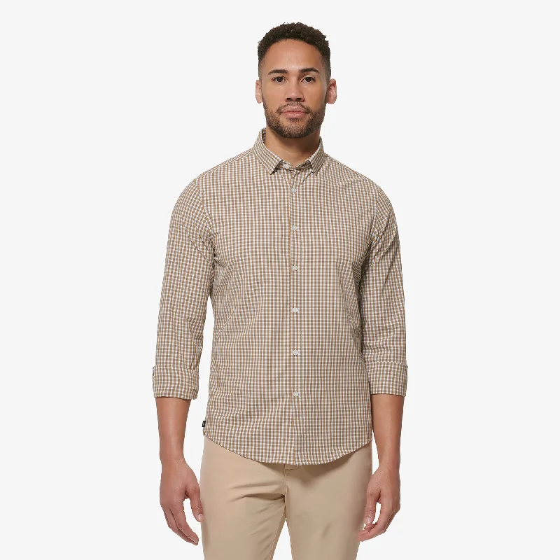 Men's Wrinkle - Resistant Polyester Blend Casual Shirts for Easy Travel and MaintenanceGolden Brown Gingham Men's Wrinkle - Resistant Polyester Blend Casual Shirts for Easy Travel and MaintenanceGolden Brown Gingham