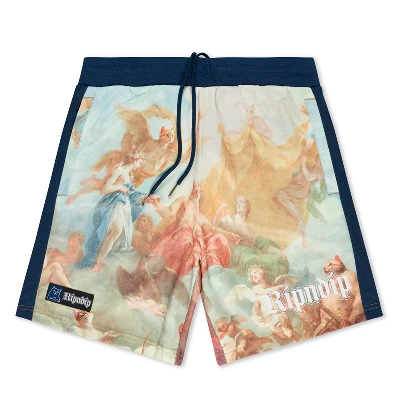 Men's floral print silk blend shorts for a unique night - out lookHeavens Waiting Soccer Shorts (Navy Multi)