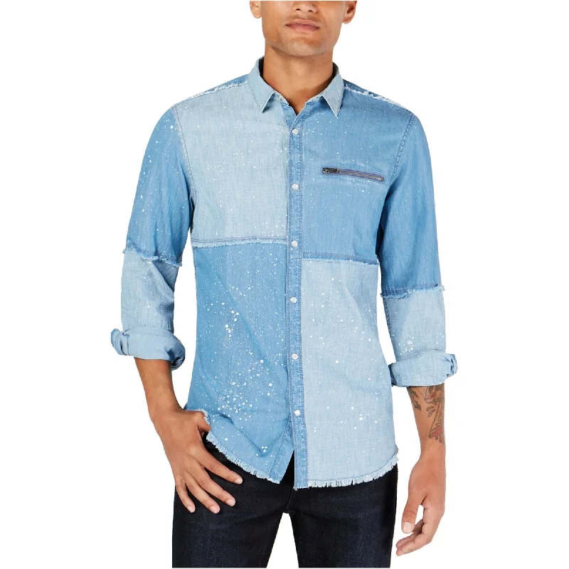 Men's Thermal - Lined Casual Shirts in Black for Added Warmth in Cold WeatherI-N-C Mens Paint Spatter Button Up Shirt, Blue, Medium Men's Thermal - Lined Casual Shirts in Black for Added Warmth in Cold WeatherI-N-C Mens Paint Spatter Button Up Shirt, Blue, Medium