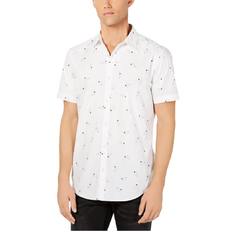 Men's Two - Tone Contrast Panel Casual Shirts in White and Navy for a Stylish and Eye - Catching DesignI-N-C Mens Safety Pin Print Button Up Shirt Men's Two - Tone Contrast Panel Casual Shirts in White and Navy for a Stylish and Eye - Catching DesignI-N-C Mens Safety Pin Print Button Up Shirt