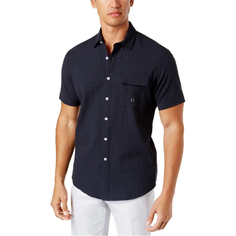 Men's Wrinkle - Resistant Polyester Blend Casual Shirts for Easy Travel and MaintenanceI-N-C Mens Textured Button Up Shirt, Blue, Small Men's Wrinkle - Resistant Polyester Blend Casual Shirts for Easy Travel and MaintenanceI-N-C Mens Textured Button Up Shirt, Blue, Small