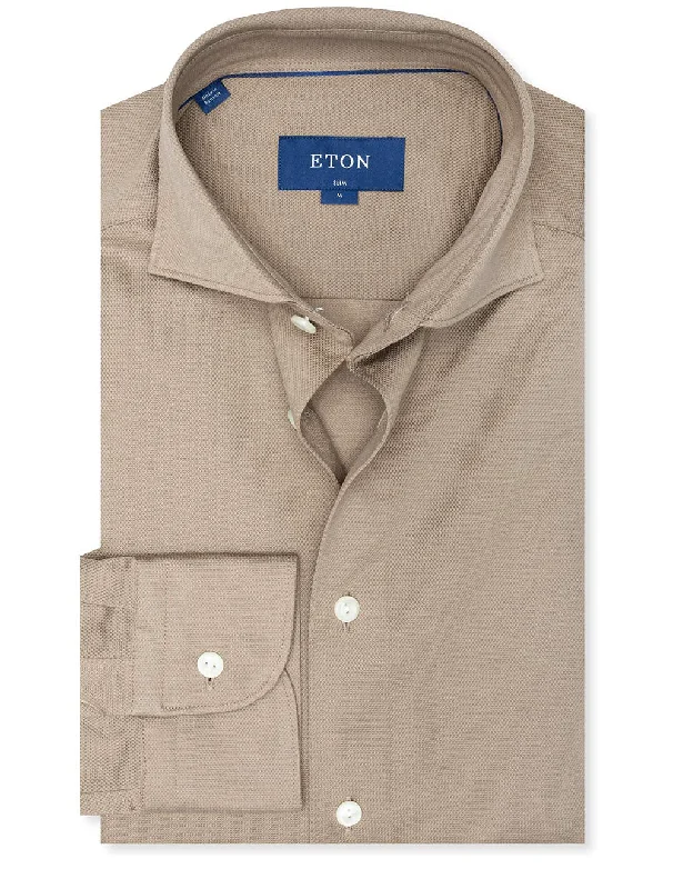Men's Shearling - Lined Collar Casual Shirts in Brown for a Rustic and Warm AppealSlim Fit Jersey Pique Shirt Beige Men's Shearling - Lined Collar Casual Shirts in Brown for a Rustic and Warm AppealSlim Fit Jersey Pique Shirt Beige