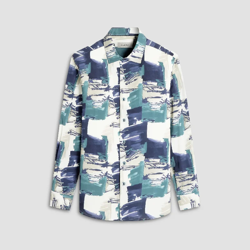 Plus Size Men's Striped Chambray Casual Shirts with a Spread Collar for a Preppy AppearanceJulian Paint Stroke Ecovero Shirt Plus Size Men's Striped Chambray Casual Shirts with a Spread Collar for a Preppy AppearanceJulian Paint Stroke Ecovero Shirt