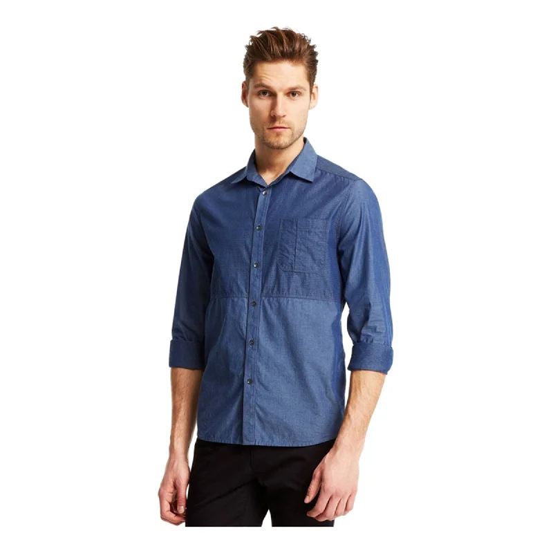 Men's Stretch - Fabric Casual Shirts in Navy Blue for a Comfortable and Flexible FitKenneth Cole Mens Pieced Chambray Button Up Shirt, Blue, Small Men's Stretch - Fabric Casual Shirts in Navy Blue for a Comfortable and Flexible FitKenneth Cole Mens Pieced Chambray Button Up Shirt, Blue, Small
