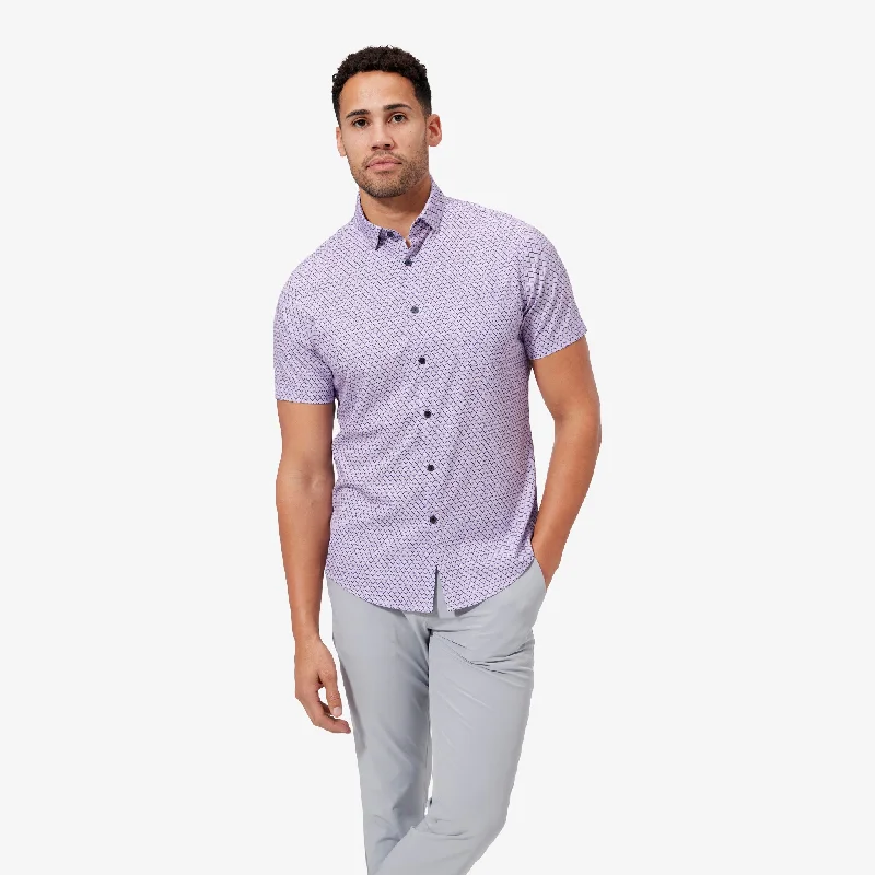 Men's Short - Sleeve Linen Casual Shirts in Light Khaki for a Breathable Summer OptionLavender Geo Print Men's Short - Sleeve Linen Casual Shirts in Light Khaki for a Breathable Summer OptionLavender Geo Print