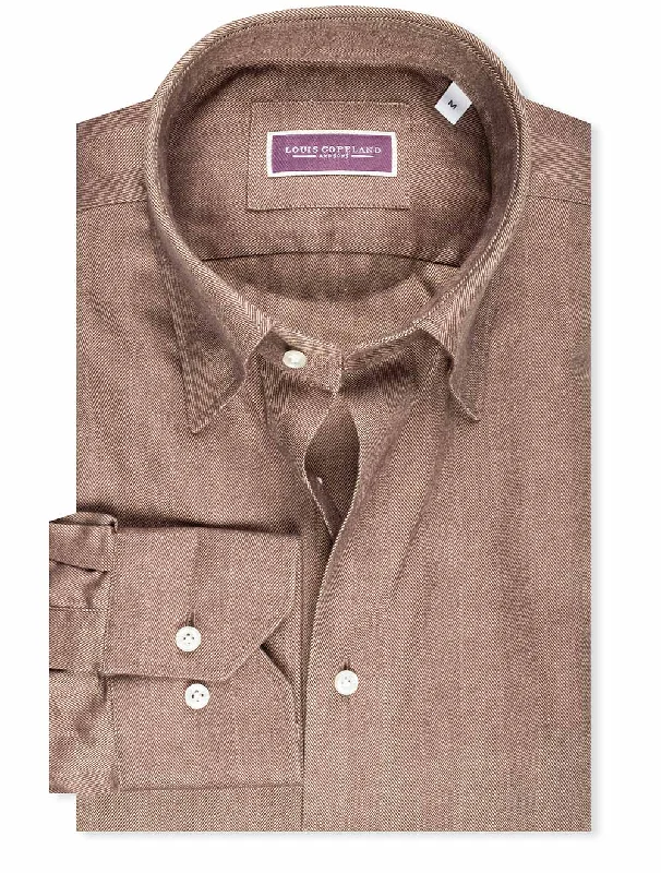 Men's Sustainable Recycled Material Casual Shirts for Eco - Conscious ConsumersHerringbone Buttondown Shirt Brown Men's Sustainable Recycled Material Casual Shirts for Eco - Conscious ConsumersHerringbone Buttondown Shirt Brown