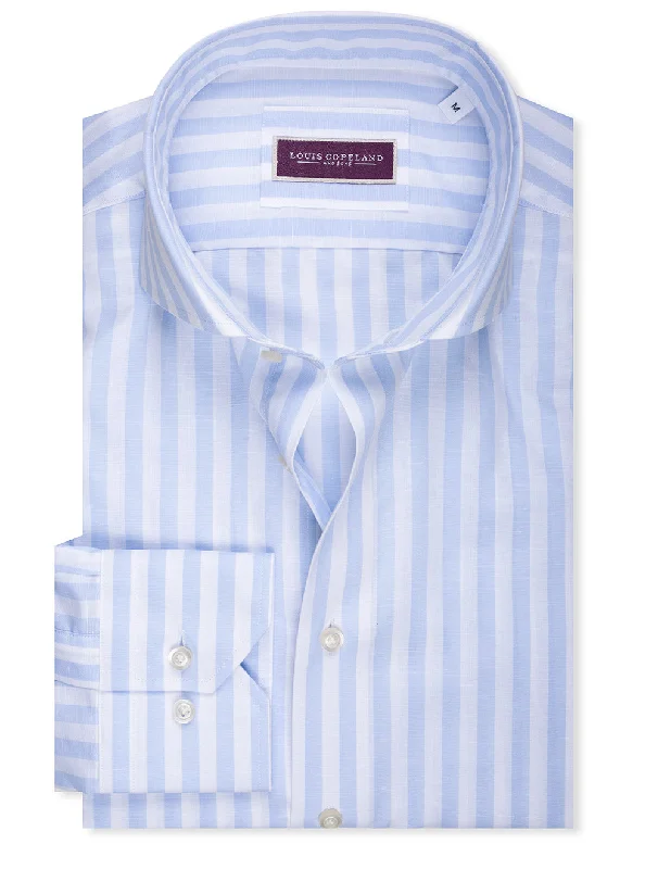 Men's Organic Cotton Casual Shirts with a Soft Handfeel for Everyday ComfortLinen Mix Barstripe Shirt Blue Men's Organic Cotton Casual Shirts with a Soft Handfeel for Everyday ComfortLinen Mix Barstripe Shirt Blue