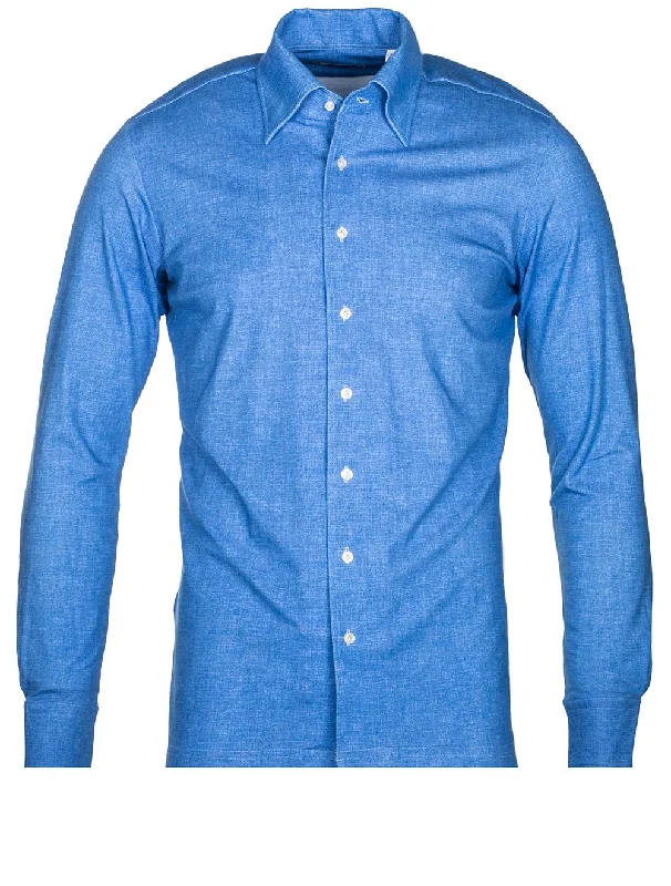 Plus Size Men's Striped Chambray Casual Shirts with a Spread Collar for a Preppy AppearanceNorwood Casual Stretch Shirt Blue Plus Size Men's Striped Chambray Casual Shirts with a Spread Collar for a Preppy AppearanceNorwood Casual Stretch Shirt Blue