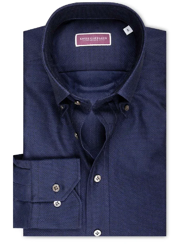 Men's Graphic - Printed Casual Shirts with Pop - Culture References for a Fun and Stylish LookWaffle Pique Buttondown Shirt Navy Men's Graphic - Printed Casual Shirts with Pop - Culture References for a Fun and Stylish LookWaffle Pique Buttondown Shirt Navy