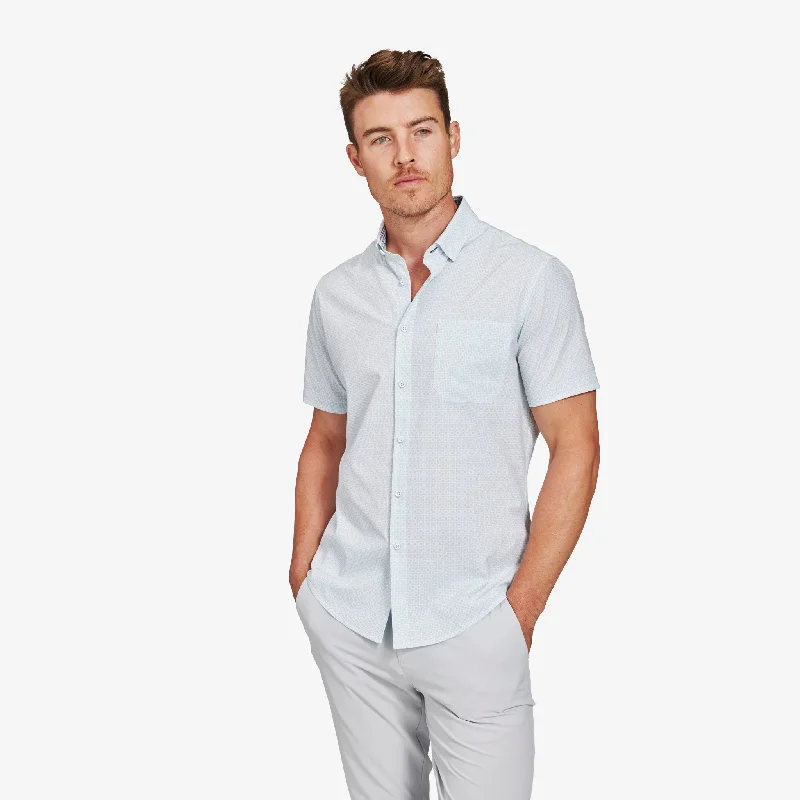 Men's Button - Down Oxford Casual Shirts in Crisp White for a Classic and Versatile StyleLight Blue Square Geo Print Men's Button - Down Oxford Casual Shirts in Crisp White for a Classic and Versatile StyleLight Blue Square Geo Print