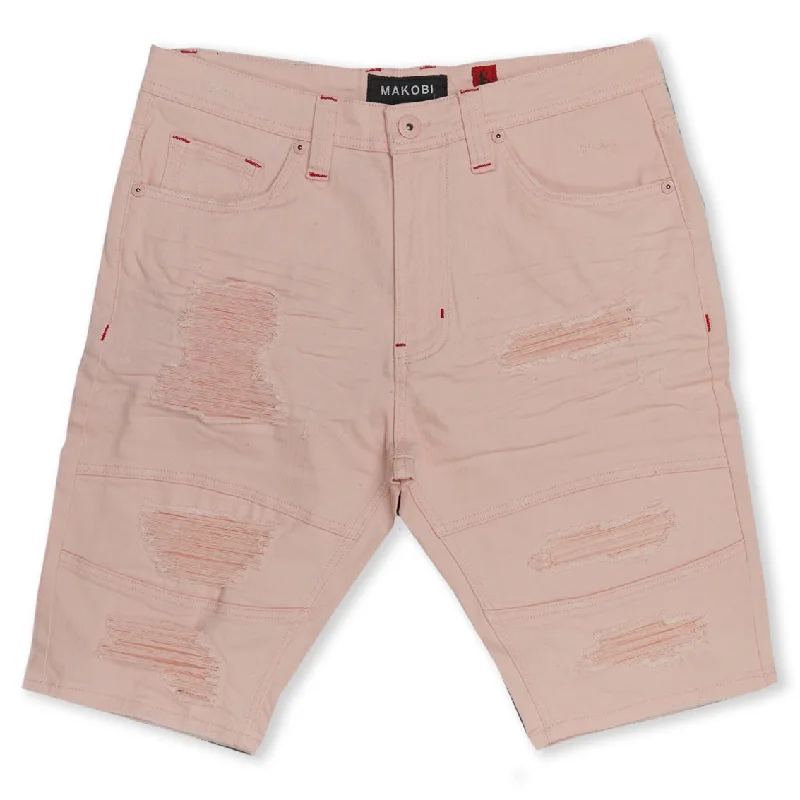 Men's elastic waistband lounge shorts for lazy weekends at homeM760 Avlaki Shredded Twill Shorts - Pink Men's elastic waistband lounge shorts for lazy weekends at homeM760 Avlaki Shredded Twill Shorts - Pink
