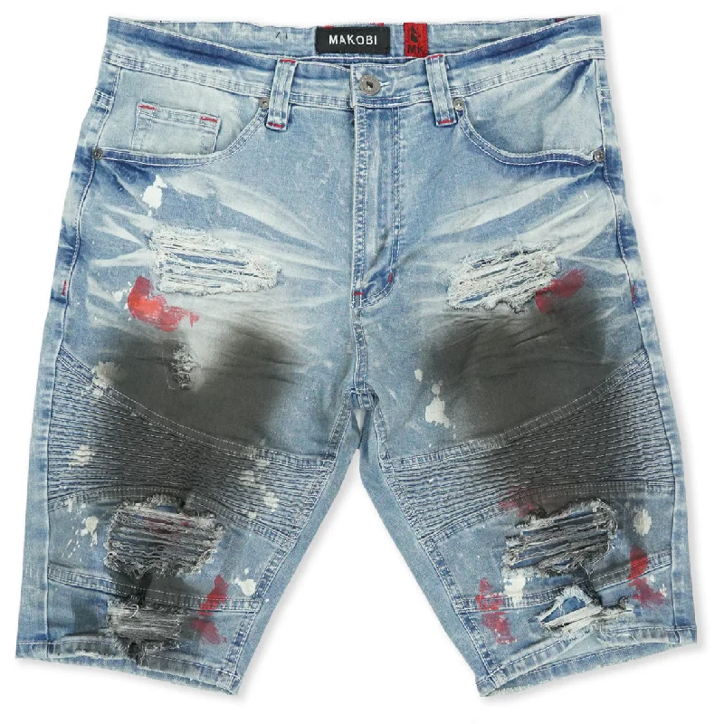 Men's zip - pocket canvas shorts for added functionality during travelM709 Malaquite Biker Shredded Shorts - Light Wash Men's zip - pocket canvas shorts for added functionality during travelM709 Malaquite Biker Shredded Shorts - Light Wash