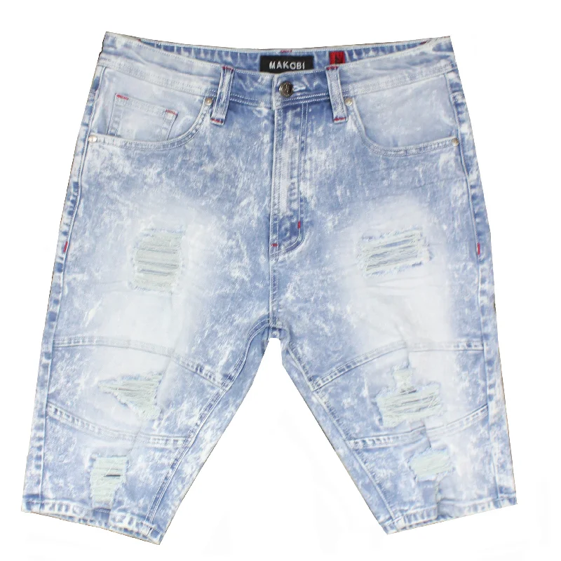 Men's high - waisted swim shorts with UPF protection for beach vacationsM749 Makobi Manhattan Shorts - Light Wash Men's high - waisted swim shorts with UPF protection for beach vacationsM749 Makobi Manhattan Shorts - Light Wash