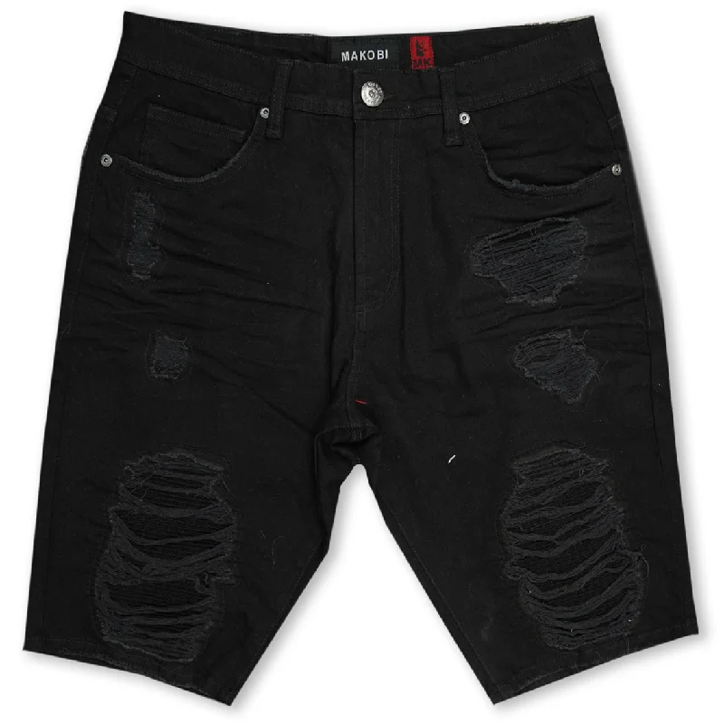 Men's drawstring casual linen shorts for a laid - back summer lookM771 Pacifica Shredded Shorts- Black/Black Men's drawstring casual linen shorts for a laid - back summer lookM771 Pacifica Shredded Shorts- Black/Black