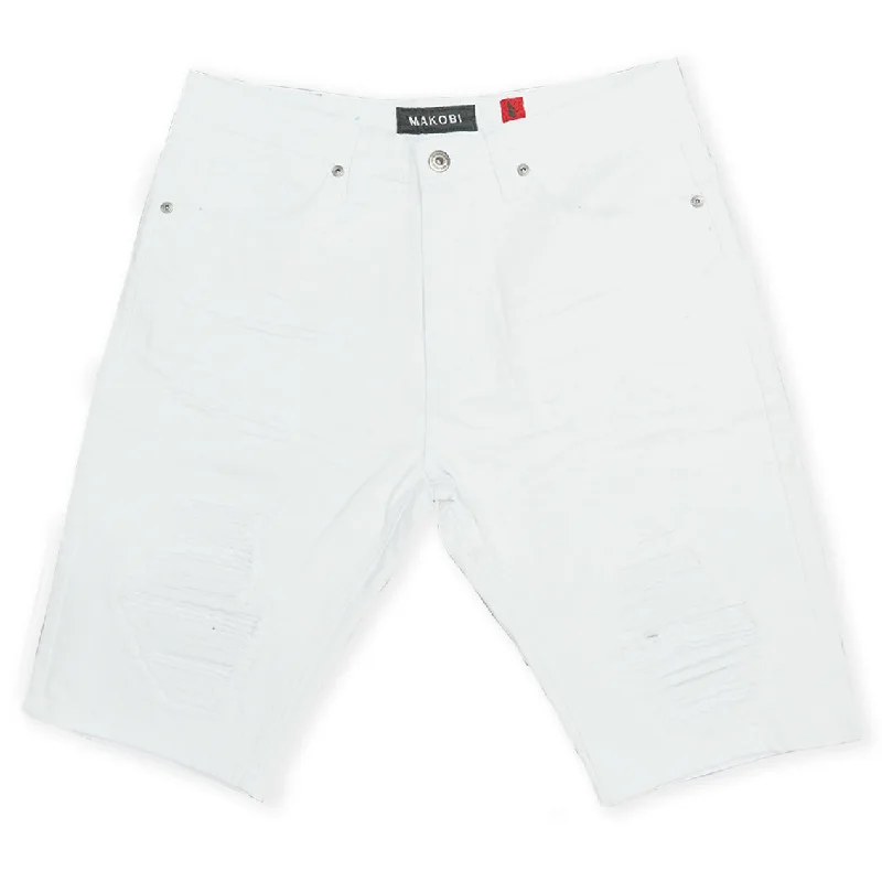 Men's drawstring casual linen shorts for a laid - back summer lookM771 Pacifica Shredded Shorts - White Men's drawstring casual linen shorts for a laid - back summer lookM771 Pacifica Shredded Shorts - White