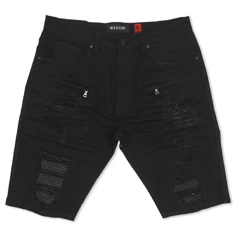Men's pleated front twill shorts for a classic and sophisticated appearanceM970 Galveston Biker Shredded Shorts - Black-Black Men's pleated front twill shorts for a classic and sophisticated appearanceM970 Galveston Biker Shredded Shorts - Black-Black