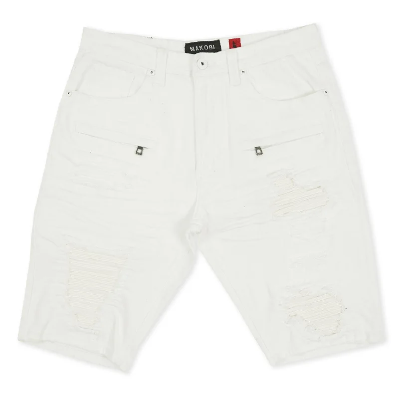 Men's zip - pocket canvas shorts for added functionality during travelM970 Galveston Biker Shredded Shorts - White Men's zip - pocket canvas shorts for added functionality during travelM970 Galveston Biker Shredded Shorts - White